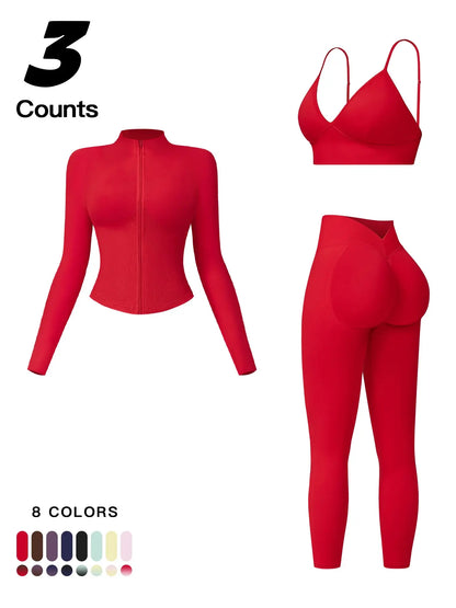 Women'S Outdoor Running Quick-Dry Jacket and High-Waist Leggings Set, Long Sleeve Yoga Tops for Fitness and Casual Wear, Workout Sets