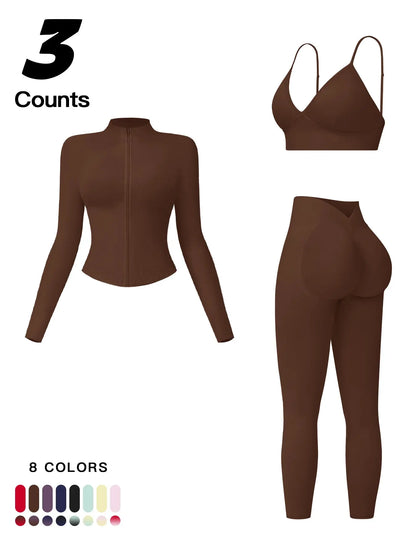 Women'S Outdoor Running Quick-Dry Jacket and High-Waist Leggings Set, Long Sleeve Yoga Tops for Fitness and Casual Wear, Workout Sets