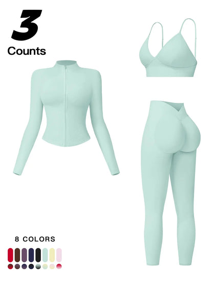Women'S Outdoor Running Quick-Dry Jacket and High-Waist Leggings Set, Long Sleeve Yoga Tops for Fitness and Casual Wear, Workout Sets