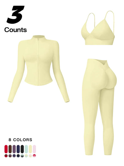 Women'S Outdoor Running Quick-Dry Jacket and High-Waist Leggings Set, Long Sleeve Yoga Tops for Fitness and Casual Wear, Workout Sets